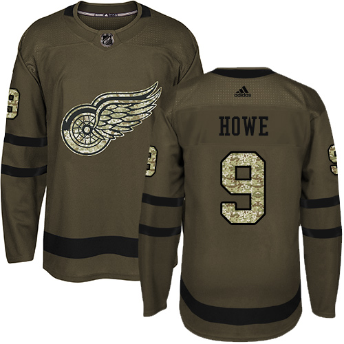 Adidas Red Wings #9 Gordie Howe Green Salute to Service Stitched Youth NHL Jersey - Click Image to Close